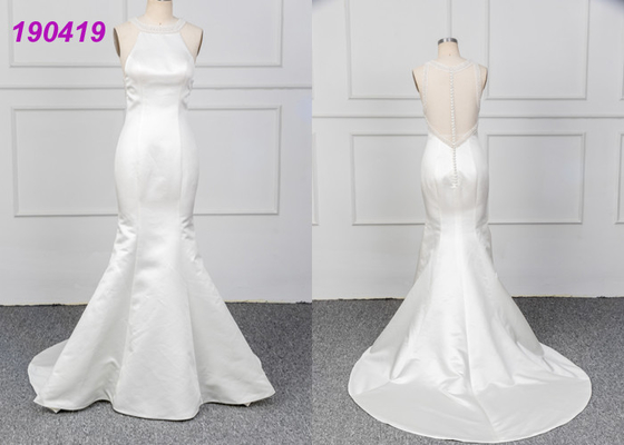Micado A Line Halter Beyaz Mermaid Gelinlik İlkbahar Modern Gelin Kıyafeti
