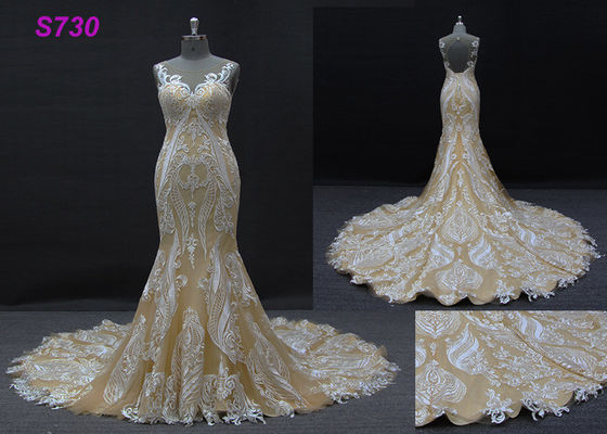 Champange renk kolsuz kılıf mermaid gelinlik gelin kıyafeti